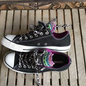 black converse with leopard print tongue